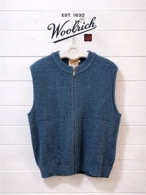 WOOLRICH Dark Pine Knit Zip Vest Size L Mens